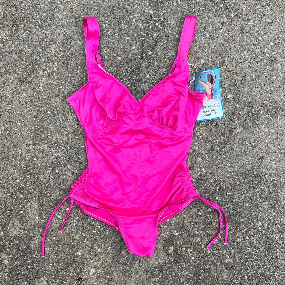Vintage Sea Fashions of California hot pink ruched one piece swimsuit  NWT